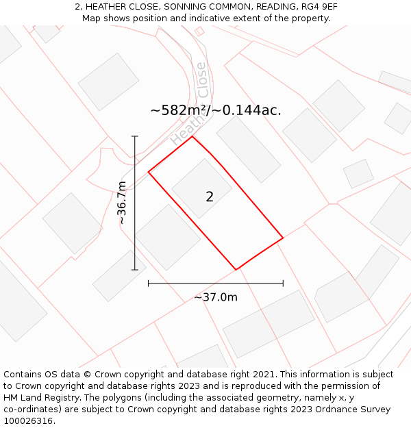 2, HEATHER CLOSE, SONNING COMMON, READING, RG4 9EF: Plot and title map