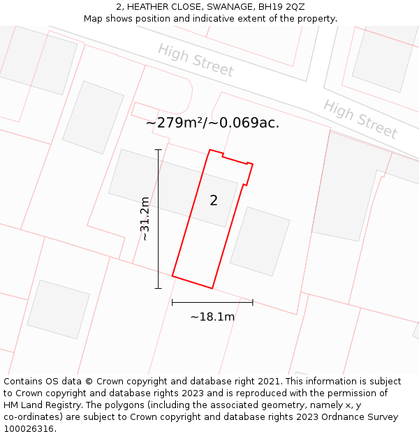 2, HEATHER CLOSE, SWANAGE, BH19 2QZ: Plot and title map