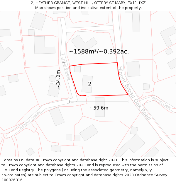 2, HEATHER GRANGE, WEST HILL, OTTERY ST MARY, EX11 1XZ: Plot and title map