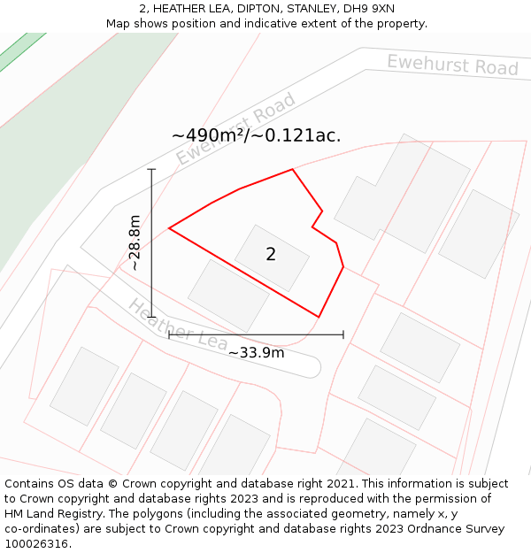 2, HEATHER LEA, DIPTON, STANLEY, DH9 9XN: Plot and title map