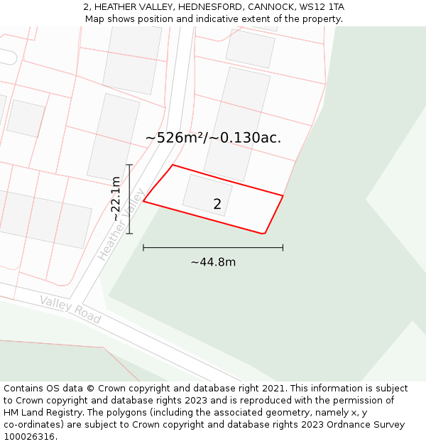 2, HEATHER VALLEY, HEDNESFORD, CANNOCK, WS12 1TA: Plot and title map