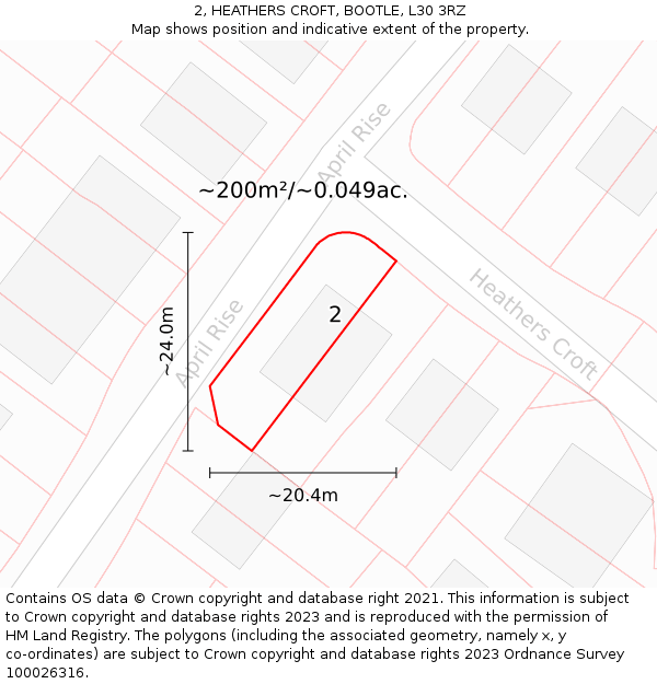 2, HEATHERS CROFT, BOOTLE, L30 3RZ: Plot and title map