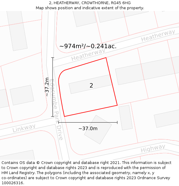 2, HEATHERWAY, CROWTHORNE, RG45 6HG: Plot and title map