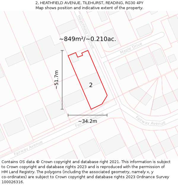 2, HEATHFIELD AVENUE, TILEHURST, READING, RG30 4PY: Plot and title map
