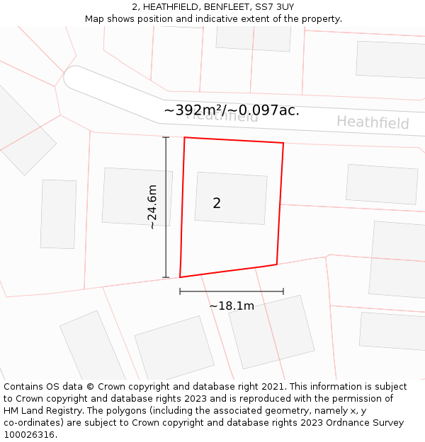 2, HEATHFIELD, BENFLEET, SS7 3UY: Plot and title map
