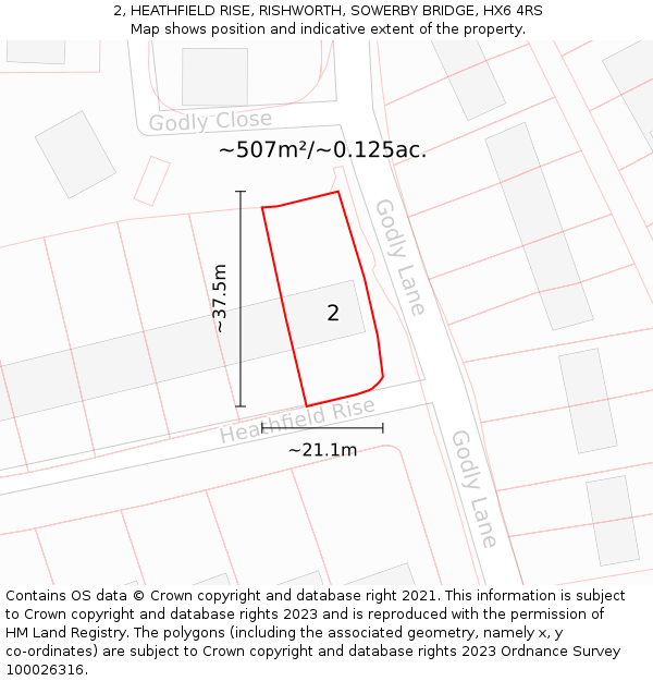 2, HEATHFIELD RISE, RISHWORTH, SOWERBY BRIDGE, HX6 4RS: Plot and title map