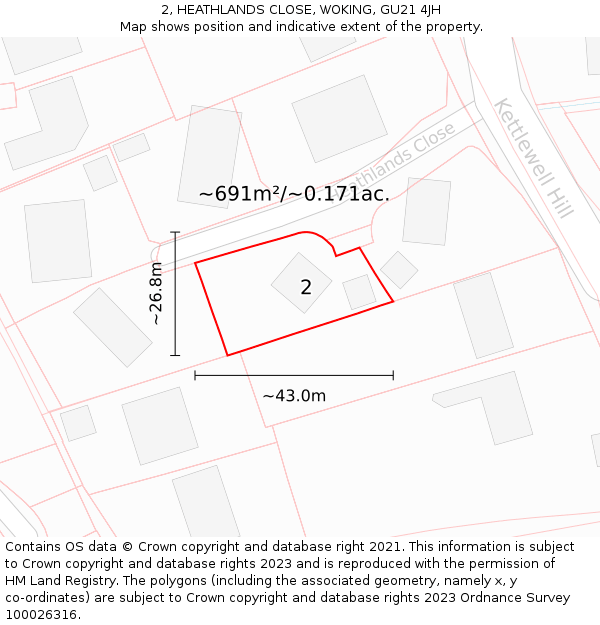 2, HEATHLANDS CLOSE, WOKING, GU21 4JH: Plot and title map