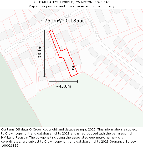 2, HEATHLANDS, HORDLE, LYMINGTON, SO41 0AR: Plot and title map