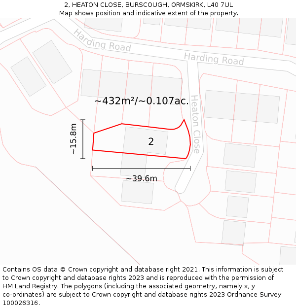 2, HEATON CLOSE, BURSCOUGH, ORMSKIRK, L40 7UL: Plot and title map