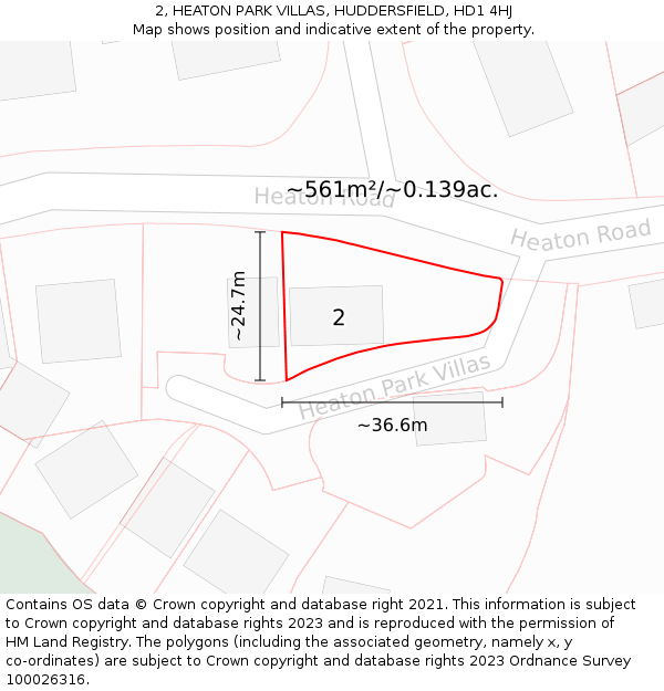 2, HEATON PARK VILLAS, HUDDERSFIELD, HD1 4HJ: Plot and title map