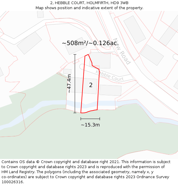 2, HEBBLE COURT, HOLMFIRTH, HD9 3WB: Plot and title map
