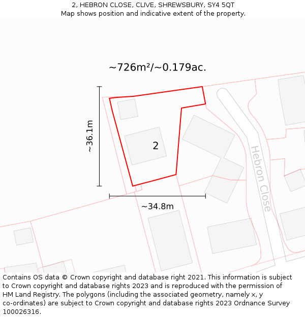 2, HEBRON CLOSE, CLIVE, SHREWSBURY, SY4 5QT: Plot and title map