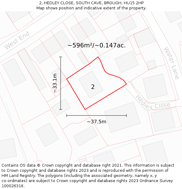2, HEDLEY CLOSE, SOUTH CAVE, BROUGH, HU15 2HP: Plot and title map