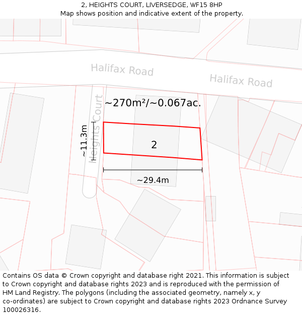 2, HEIGHTS COURT, LIVERSEDGE, WF15 8HP: Plot and title map