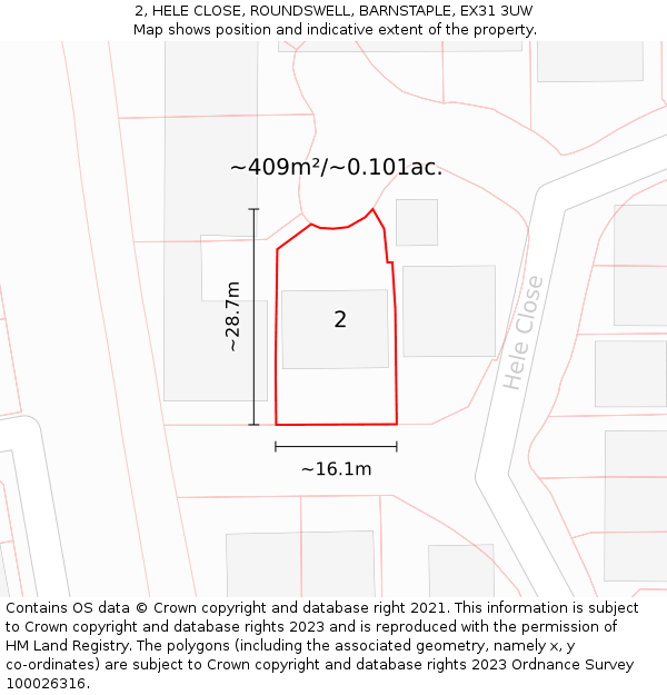 2, HELE CLOSE, ROUNDSWELL, BARNSTAPLE, EX31 3UW: Plot and title map