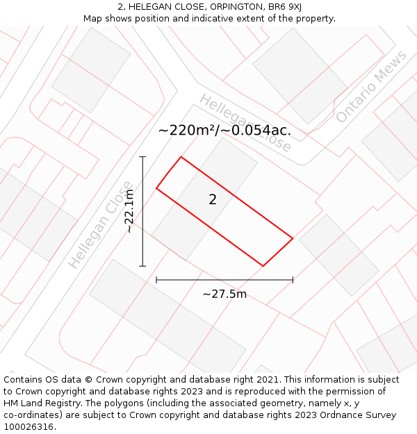 2, HELEGAN CLOSE, ORPINGTON, BR6 9XJ: Plot and title map