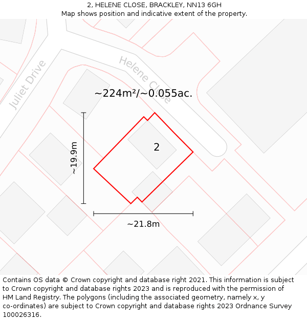 2, HELENE CLOSE, BRACKLEY, NN13 6GH: Plot and title map