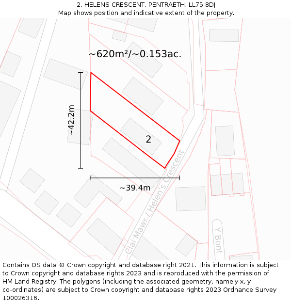 2, HELENS CRESCENT, PENTRAETH, LL75 8DJ: Plot and title map