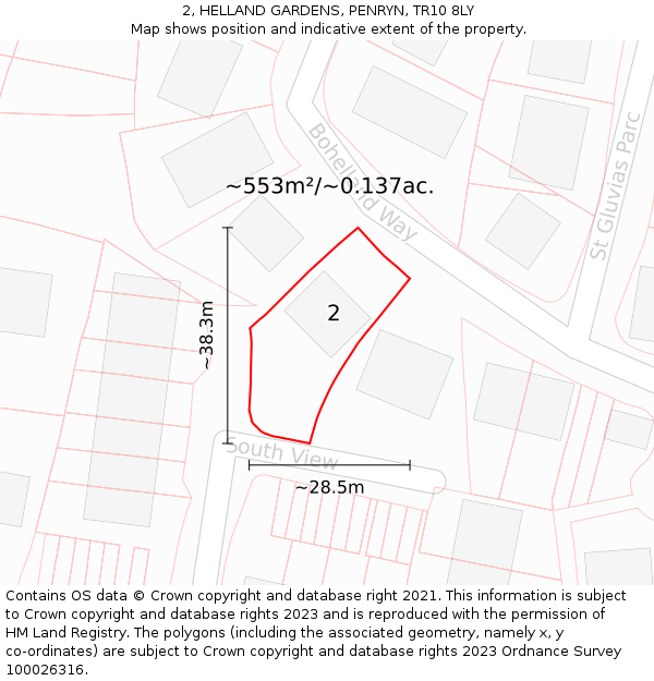 2, HELLAND GARDENS, PENRYN, TR10 8LY: Plot and title map