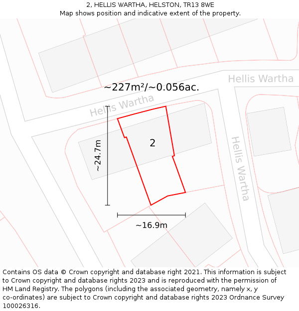 2, HELLIS WARTHA, HELSTON, TR13 8WE: Plot and title map