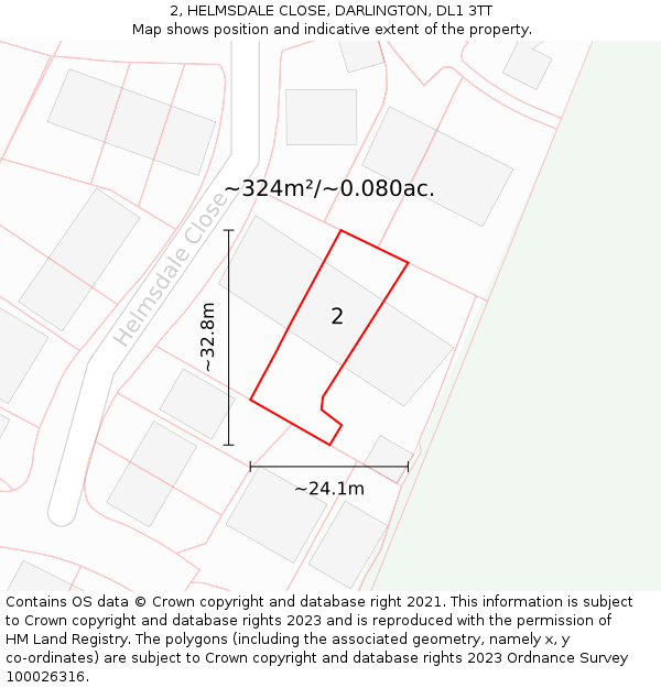 2, HELMSDALE CLOSE, DARLINGTON, DL1 3TT: Plot and title map