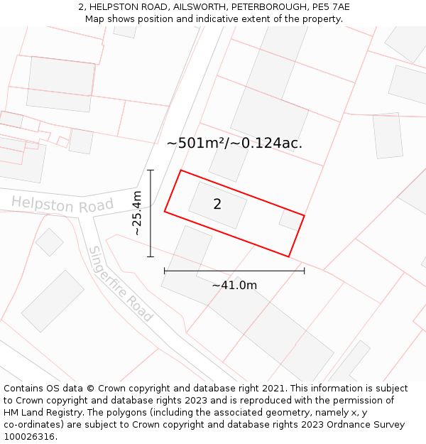 2, HELPSTON ROAD, AILSWORTH, PETERBOROUGH, PE5 7AE: Plot and title map