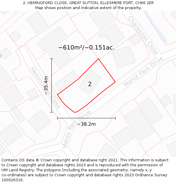 2, HEMINGFORD CLOSE, GREAT SUTTON, ELLESMERE PORT, CH66 2ER: Plot and title map