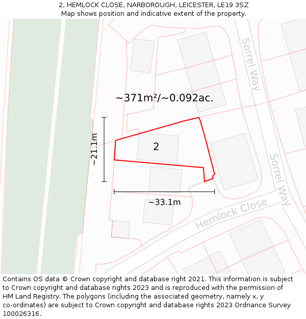 2, HEMLOCK CLOSE, NARBOROUGH, LEICESTER, LE19 3SZ: Plot and title map