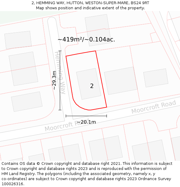 2, HEMMING WAY, HUTTON, WESTON-SUPER-MARE, BS24 9RT: Plot and title map