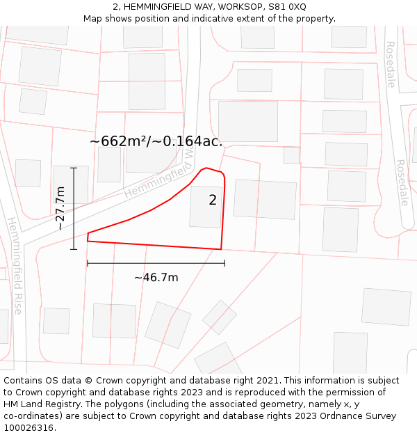 2, HEMMINGFIELD WAY, WORKSOP, S81 0XQ: Plot and title map