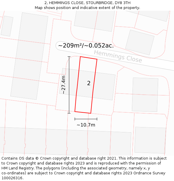 2, HEMMINGS CLOSE, STOURBRIDGE, DY8 3TH: Plot and title map