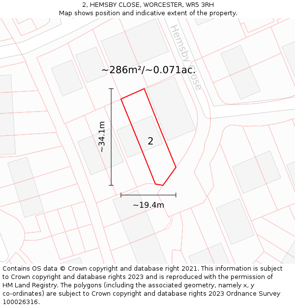 2, HEMSBY CLOSE, WORCESTER, WR5 3RH: Plot and title map