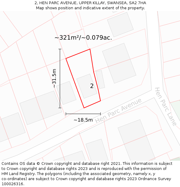 2, HEN PARC AVENUE, UPPER KILLAY, SWANSEA, SA2 7HA: Plot and title map