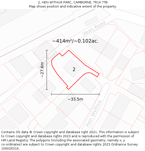 2, HEN WYTHVA PARC, CAMBORNE, TR14 7TB: Plot and title map