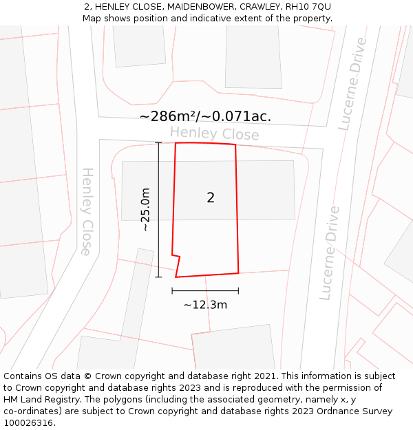 2, HENLEY CLOSE, MAIDENBOWER, CRAWLEY, RH10 7QU: Plot and title map