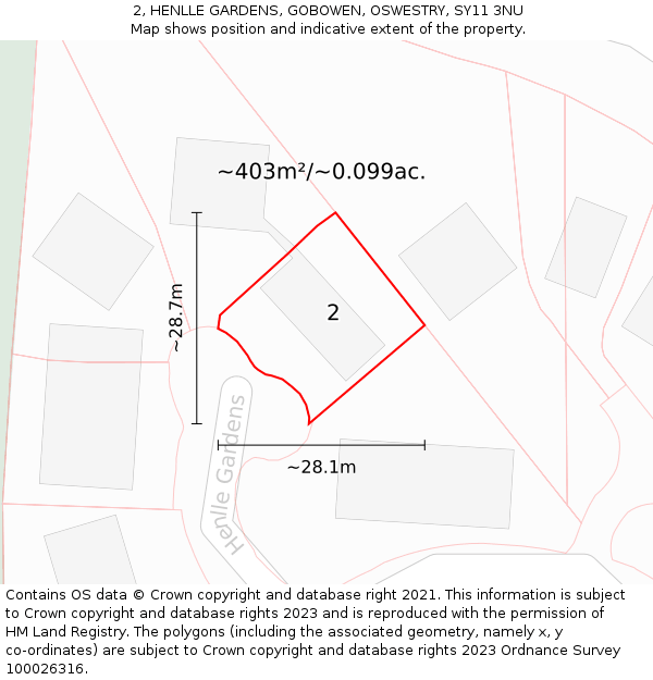 2, HENLLE GARDENS, GOBOWEN, OSWESTRY, SY11 3NU: Plot and title map