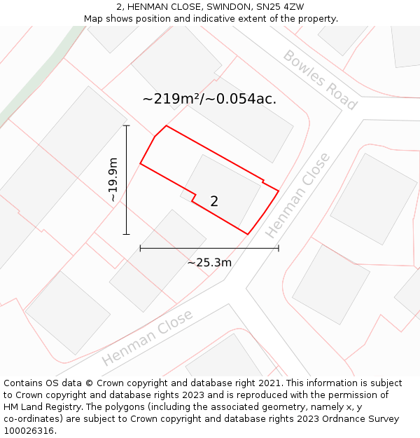 2, HENMAN CLOSE, SWINDON, SN25 4ZW: Plot and title map
