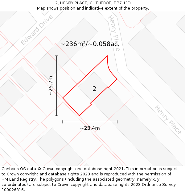 2, HENRY PLACE, CLITHEROE, BB7 1FD: Plot and title map