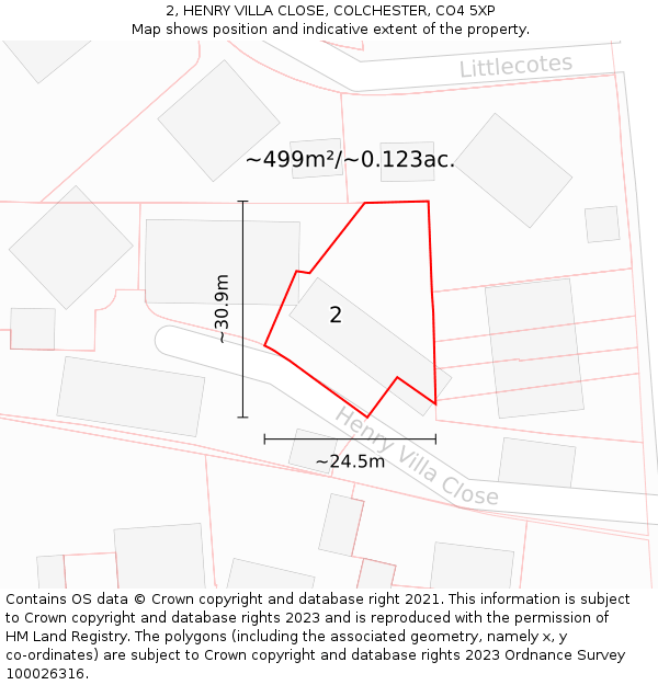 2, HENRY VILLA CLOSE, COLCHESTER, CO4 5XP: Plot and title map