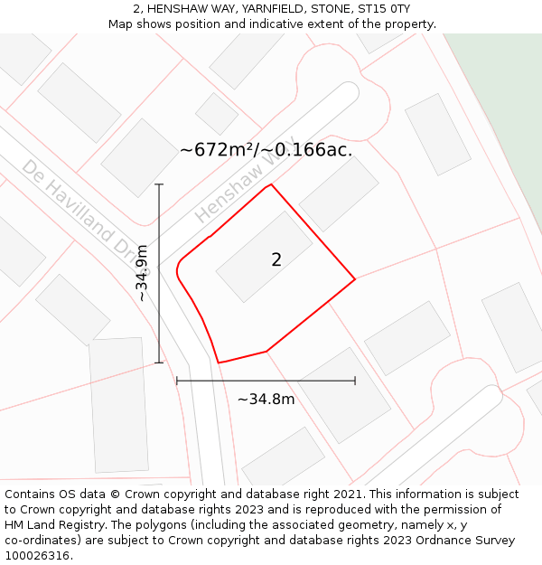 2, HENSHAW WAY, YARNFIELD, STONE, ST15 0TY: Plot and title map