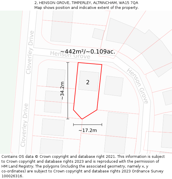2, HENSON GROVE, TIMPERLEY, ALTRINCHAM, WA15 7QA: Plot and title map