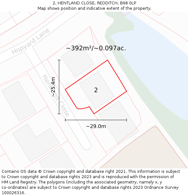 2, HENTLAND CLOSE, REDDITCH, B98 0LP: Plot and title map