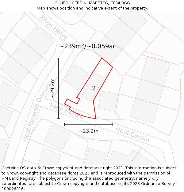 2, HEOL CERDIN, MAESTEG, CF34 9GG: Plot and title map