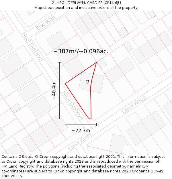 2, HEOL DERLWYN, CARDIFF, CF14 6JU: Plot and title map