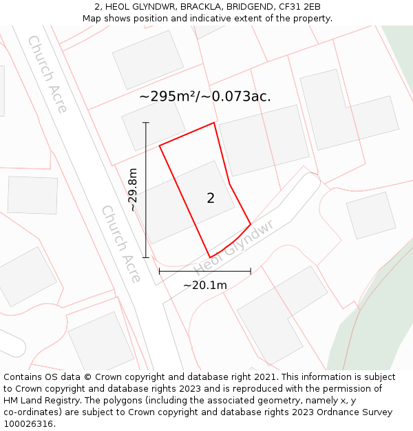 2, HEOL GLYNDWR, BRACKLA, BRIDGEND, CF31 2EB: Plot and title map