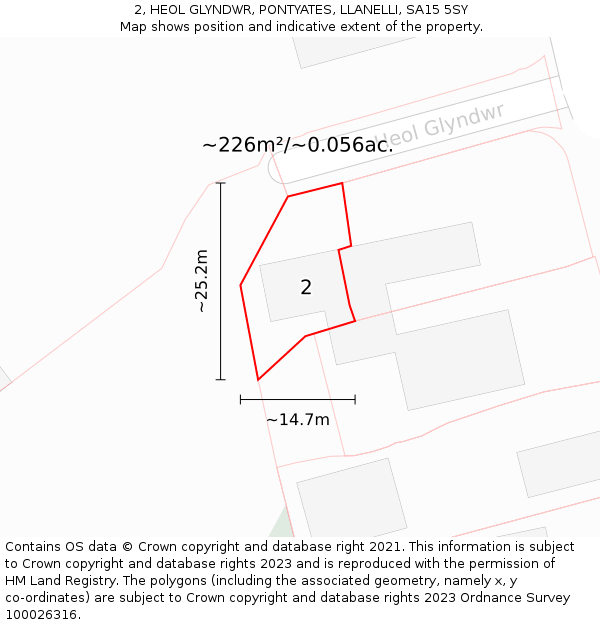 2, HEOL GLYNDWR, PONTYATES, LLANELLI, SA15 5SY: Plot and title map