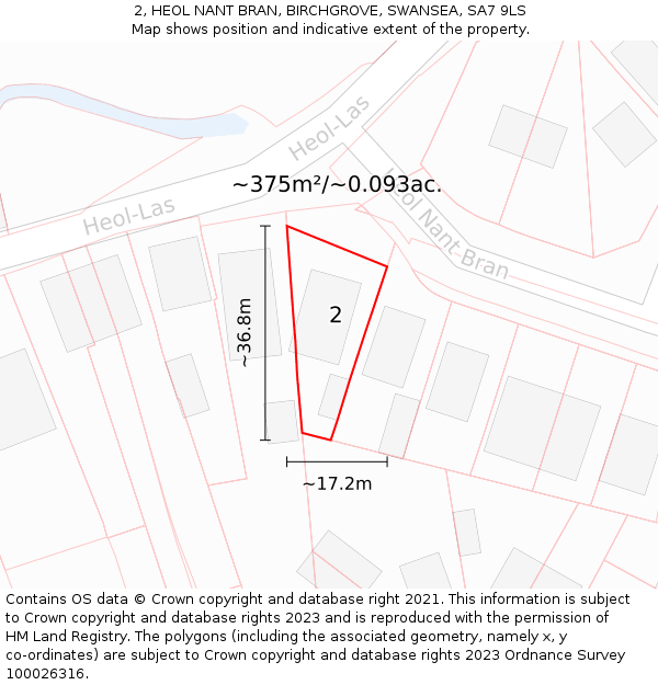 2, HEOL NANT BRAN, BIRCHGROVE, SWANSEA, SA7 9LS: Plot and title map