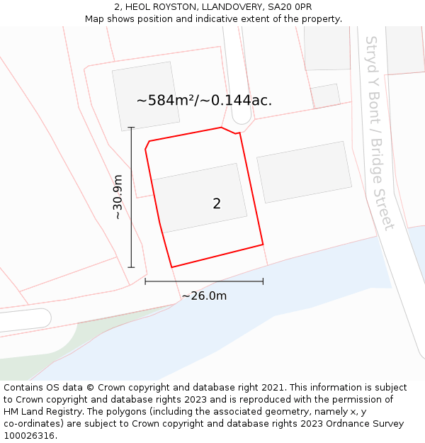 2, HEOL ROYSTON, LLANDOVERY, SA20 0PR: Plot and title map