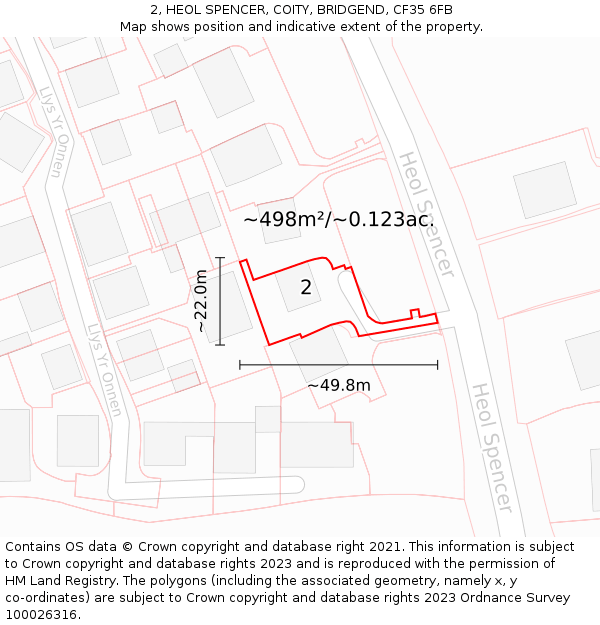 2, HEOL SPENCER, COITY, BRIDGEND, CF35 6FB: Plot and title map