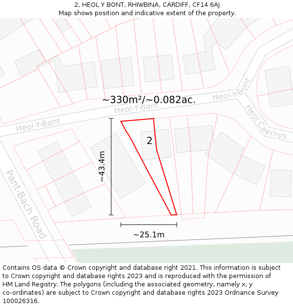 2, HEOL Y BONT, RHIWBINA, CARDIFF, CF14 6AJ: Plot and title map